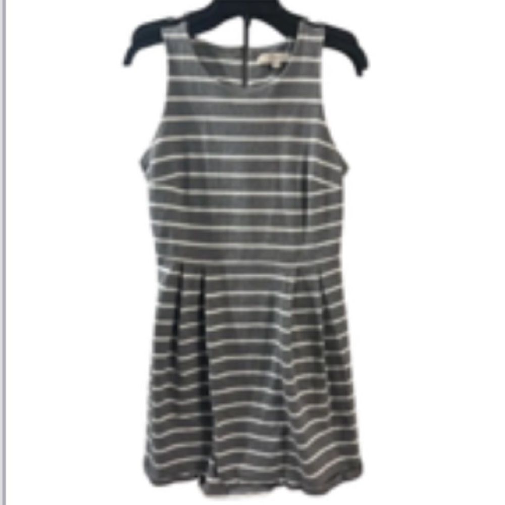 LOFT Gray and White Striped Sleeveless Fit & Flare Dress 4 petite new with tags